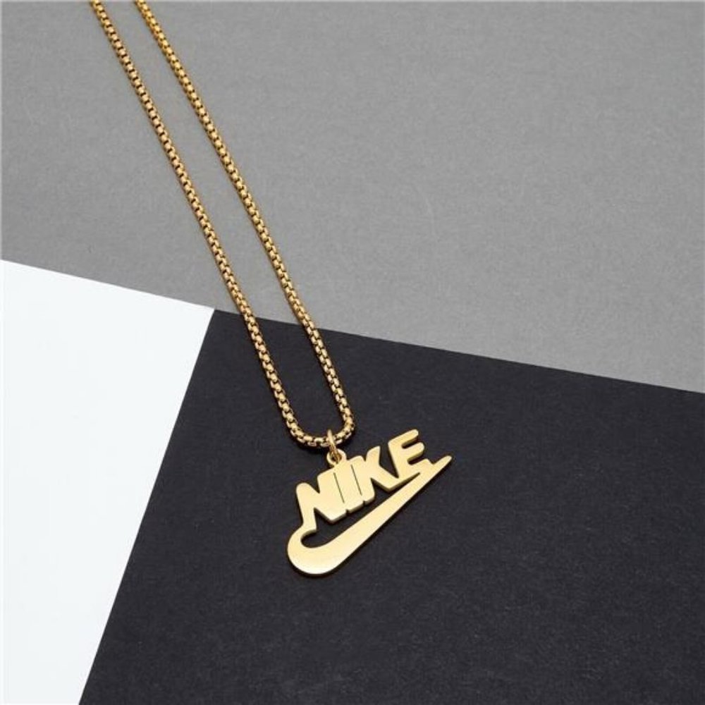 NEW NIKE GOLD NECKLACE STAINLESS STEEL 20" INCH CHAIN WITH ADJUSTER SWOO…